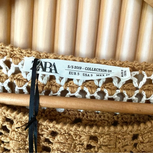 Zara studio crochet knit fringed two tone sweater honey tan - Picture 8 of 11